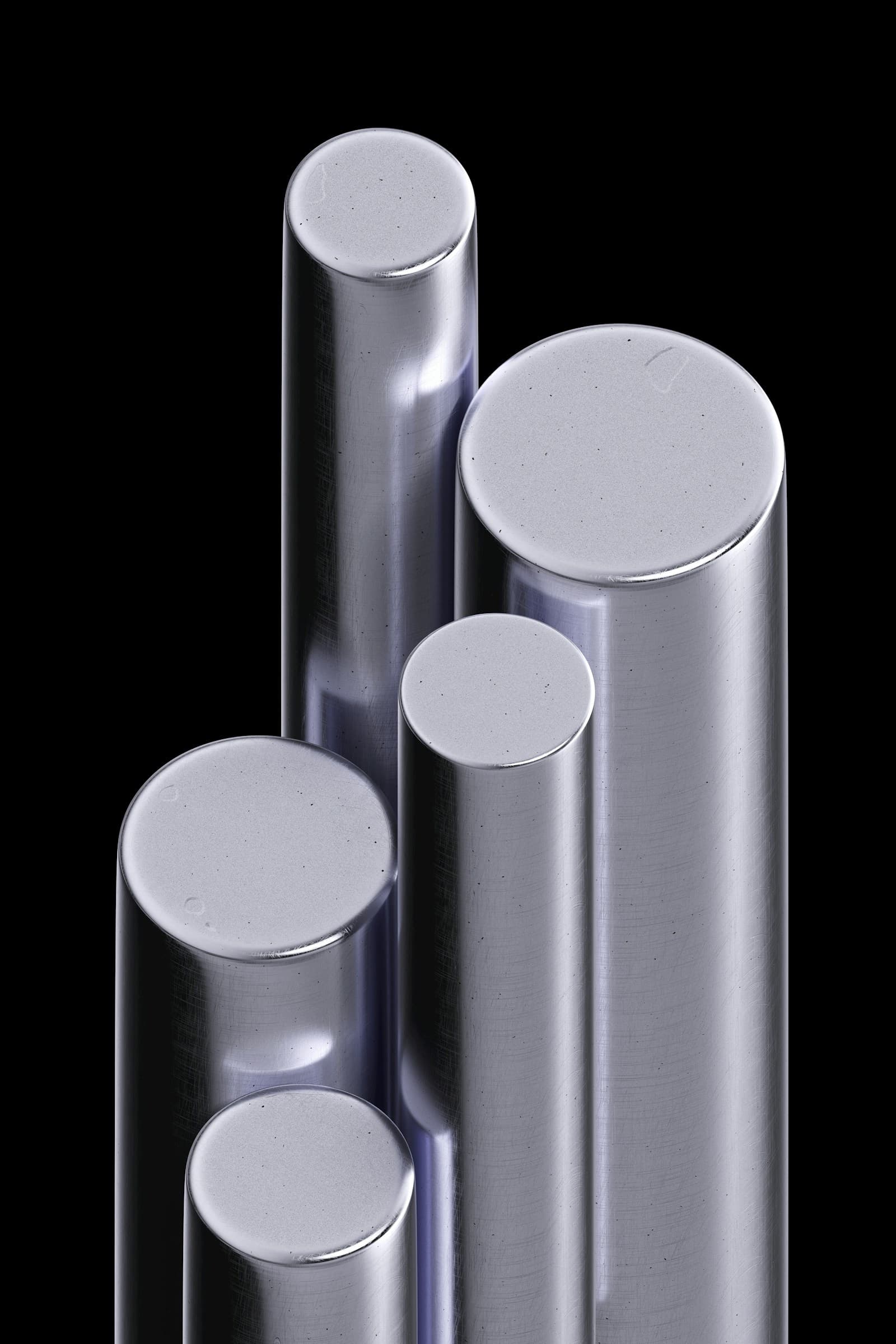Platinum sponge and polished palladium bars under cool diffused light